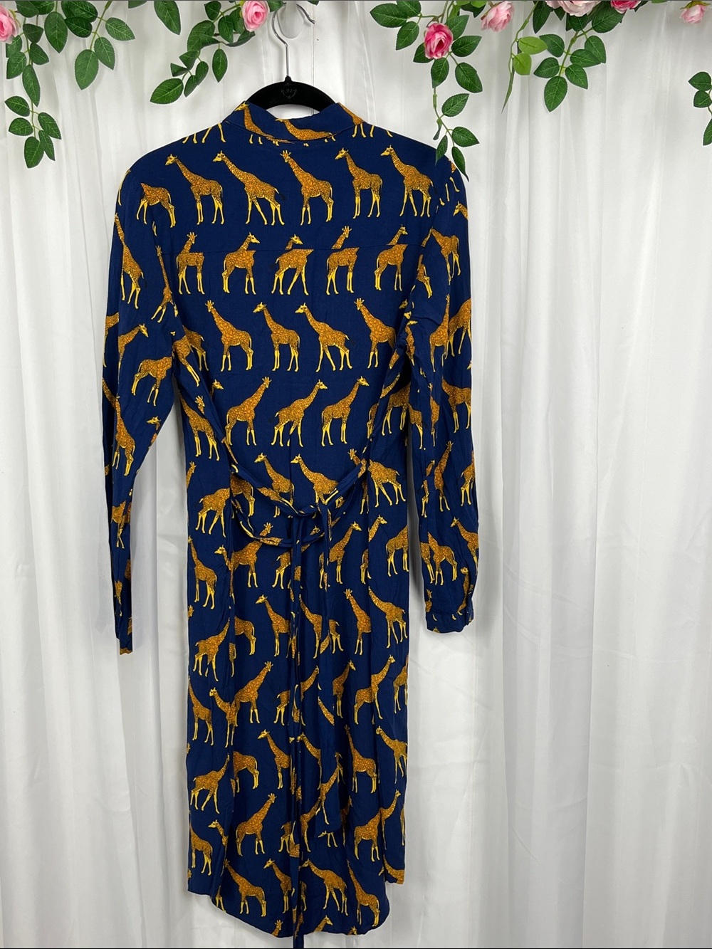 Sugar Hill Shirt Dress The Reva 10 Navy Gold Giraffe Print Belt 100% Viscose EUC - Picture 9 of 10